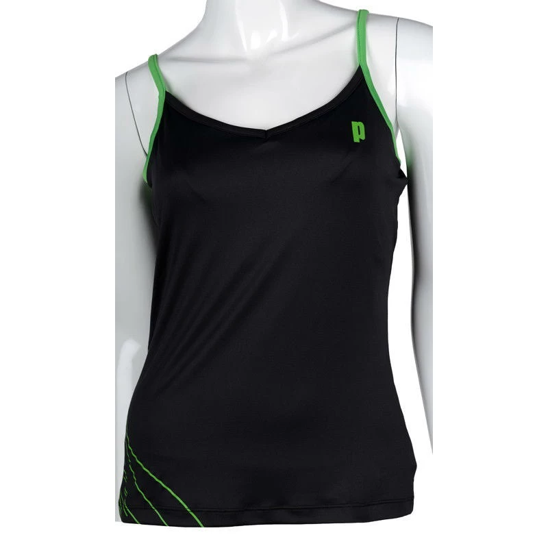 Prince Womens Spaghetti Strap Tank Top (Black/Green) 1 Prince Womens Spaghetti Strap Tank Top (Black/Green)