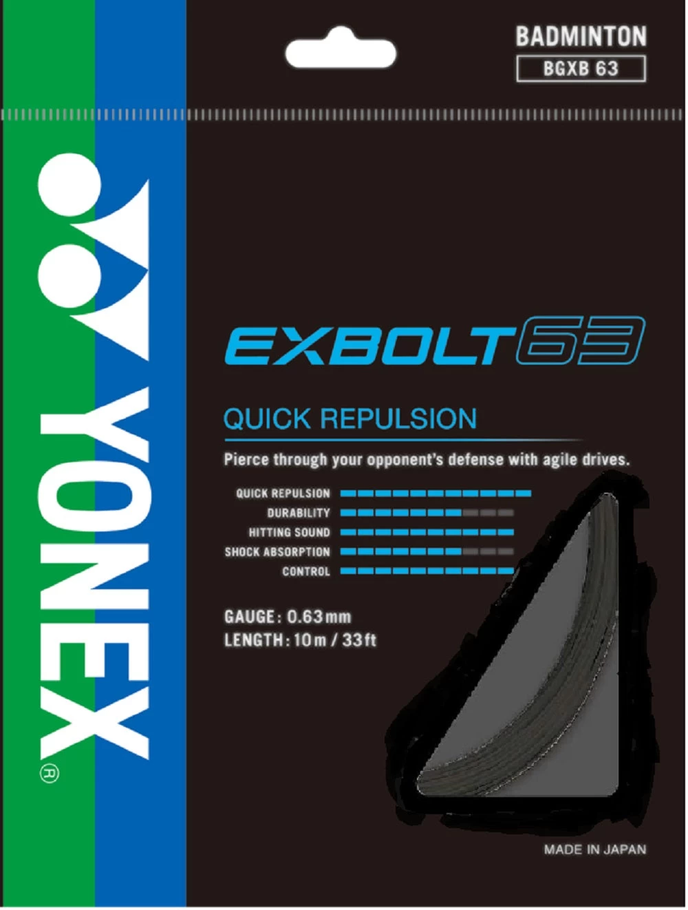 Yonex BG Exbolt 63 Badminton String (Black) 1 Yonex BG Exbolt 63 Badminton String (Black)