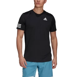 Adidas Men's 3 Stripes Club Top (Black) -Tennis Equipment Store GL5403 APP on model front white
