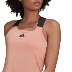 Adidas Women's Tennis Primeblue Aeroknit Y-Tank Top (Ambient Blush) -Tennis Equipment Store H31426 APP on model detail 1 white