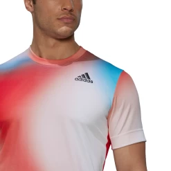 Adidas Men's Melbourne FreeLift Printed Top (White/Vivid Red/Black) -Tennis Equipment Store H67126 APP on model detail 1 white
