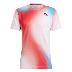 Adidas Men's Melbourne FreeLift Printed Top (White/Vivid Red/Black) -Tennis Equipment Store H67126 APP photo front white