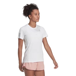 Adidas Women's Club Tennis Top (White/Grey Two) -Tennis Equipment Store HF1783 APP on model walking white