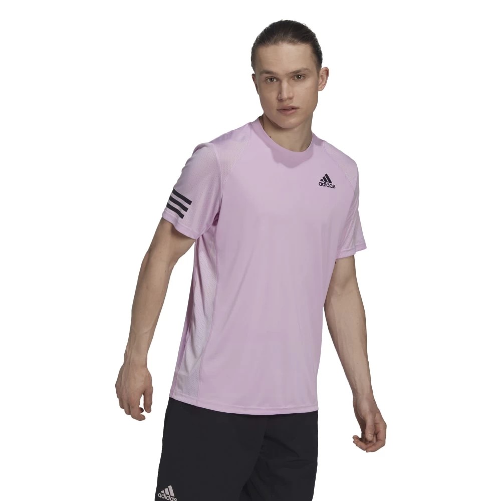 Adidas Men's Club Stripe Tennis Tee (Pink) 2 Adidas Men's Club Stripe Tennis Tee (Pink) - Image 2